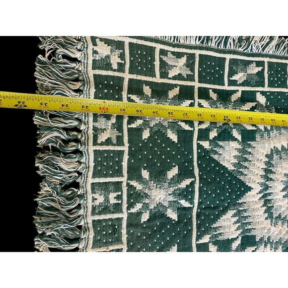 Green White Rug Scatter Dhurrie Star Quilt Pattern Amish Country Look 22"x38" - Picture 10 of 12
